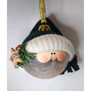 Vtg Crazy Mountain Henton Glass Beanie Knit Hat Santa Ornament St Nick Christmas